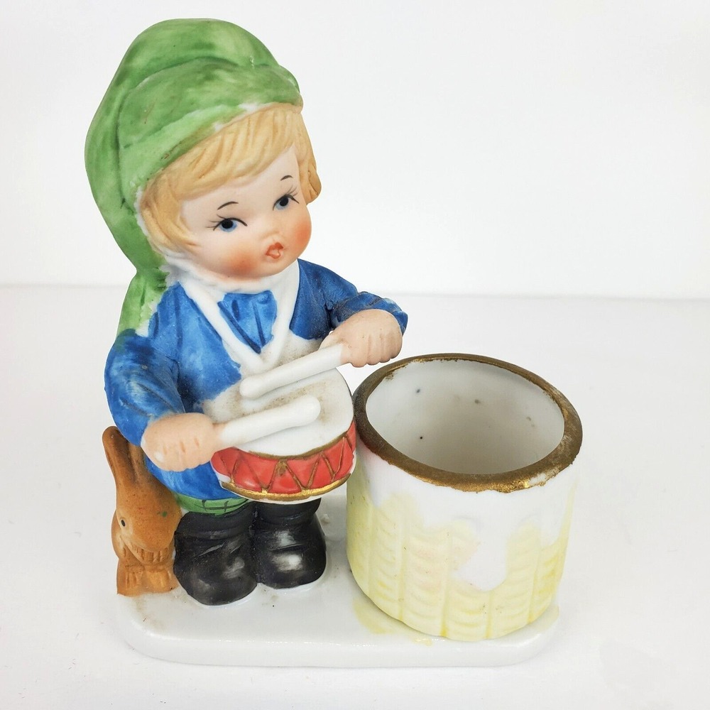 Vintage 1978 Jasco Christmas Luvkins Drummer Boy w/ Bunny Candle Holder